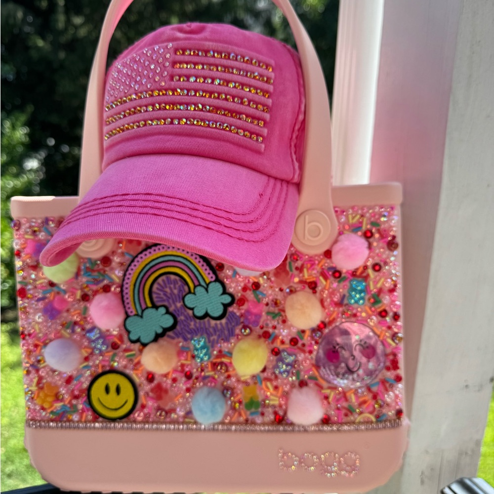 Pink Bogg bag with baseball cap custom bling set . Private Label by Latoy